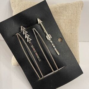 New Free People Boho Bohemian Silver Geometric Hair Pins Set